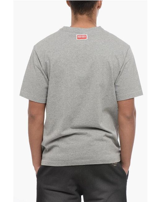 KENZO Gray Crew Neck College Classic Cotton T-Shirt for men