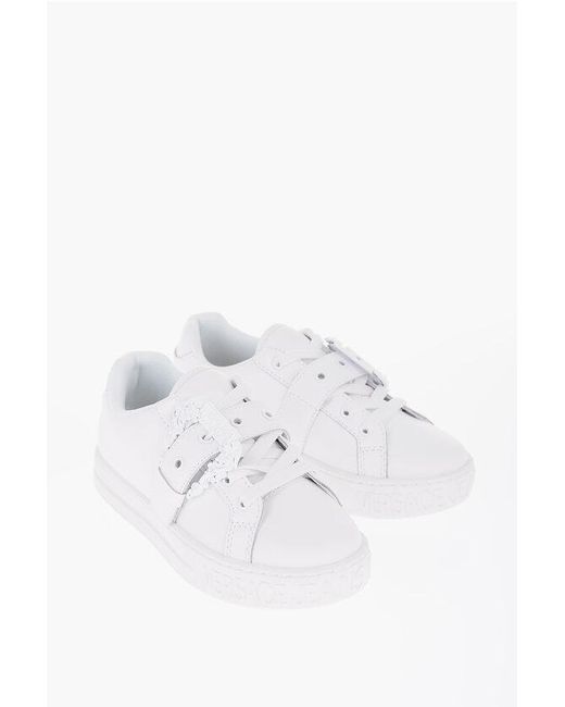 Versace White Jeans Couture Leather Low-Top Sneakers With Maxi Decorative