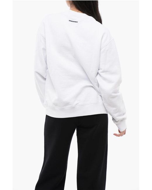 DSquared² White Brushed Cotton Spray Sunset Crew Neck Sweatshirt