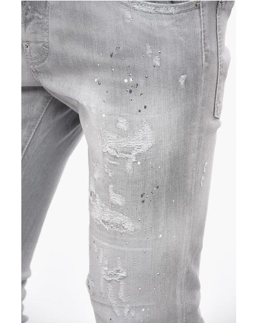 DSquared² Gray Distressed Skater Fit Denims With Rhinestones 16Cm for men