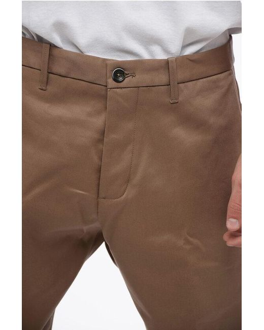 Nine:inthe:morning Brown Cotton Stretch Chinos Pants With Flap Pockets for men