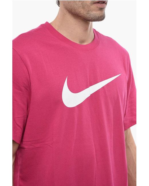 Nike Pink Crew-Neck Icon Swoosh T-Shirt With Print On The Front for men