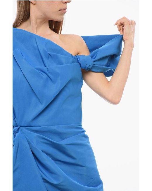 Alexander McQueen Blue Draped Midi Dress With Front Split