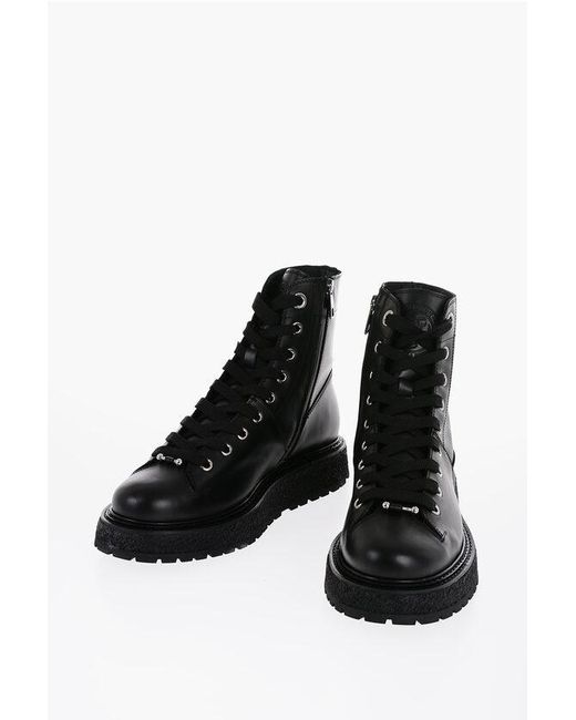 Neil Barrett Black Leather Combat Boots With Side Zip for men