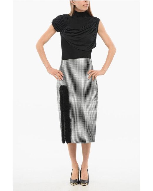 Viktor & Rolf Black Houndstooth Pencil Skirt With Tulle Detail
