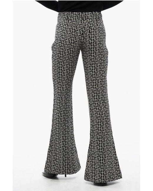 Balmain Gray Low-Rise Wool Flared Trousers