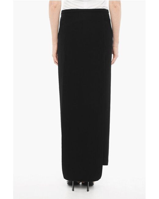 Courreges Black Solid Color Jute Maxi Skirt With Double Split