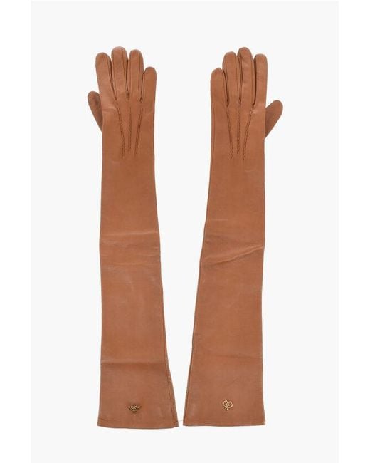 DSquared² Brown Leather Warm Gloves With Golden Effect Monogram