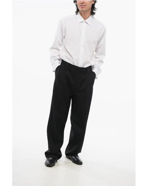 Versace Black Double-Pleated Virgin Wool Pants With Belt Loops for men