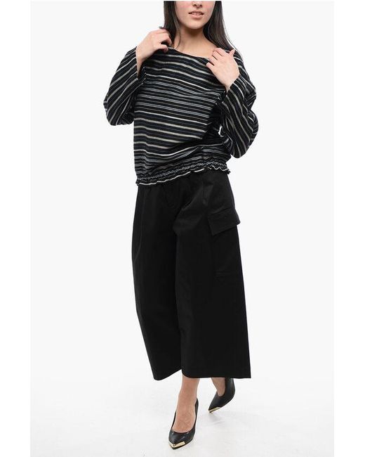 Woolrich Black Balanced Stripe Varsity Linen Blend Blouse