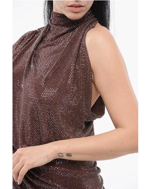 Alexandre Vauthier Brown All Over Crystallized Mini Dress