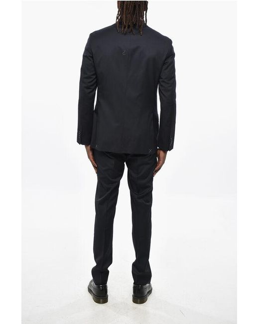 Nino Danieli Black Virgin Wool Side Vents 2-Button Suit With Flap Pockets for men