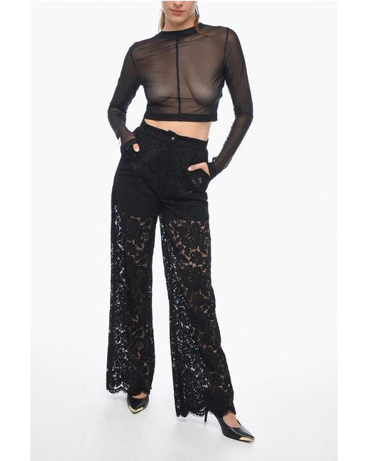 Dolce Gabbana Crew Neck Mesh Crop Top in Black Lyst UK