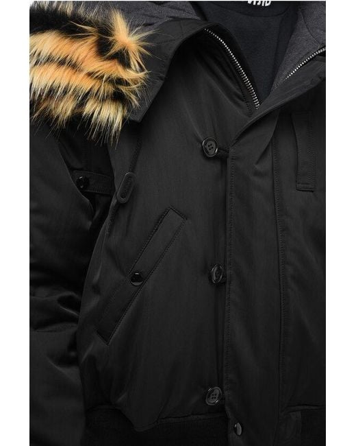 KENZO Black Drop Shoulder Bomber With Faux-Fur for men