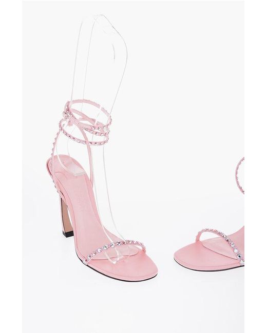 Piferi Pink Satin Ankle-Strap Sandals With Rhinestone Embellishment Heel