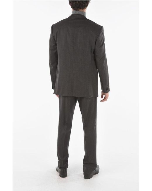 Corneliani Black 2 Button Leader Hopsack Virgin Wool Suit for men