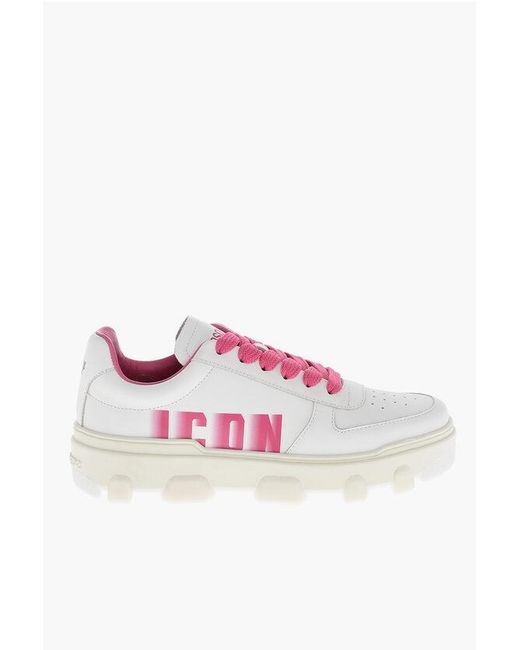 DSquared² Pink Icon Leather Basket Low-Top Sneakers With Logoed Sole And Co