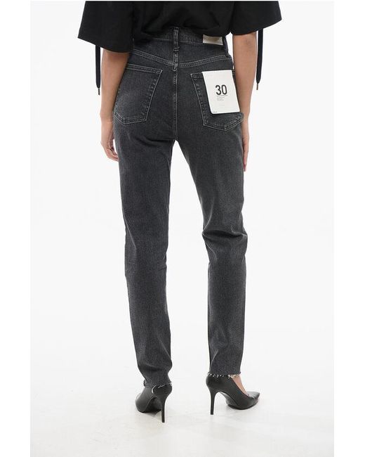 Re/done Black Frayed Hem Dark Wash Skinny Fit Jeans 15Cm