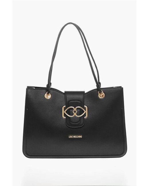 Moschino Black Love Faux Leather Tote Bag With Golden Closure