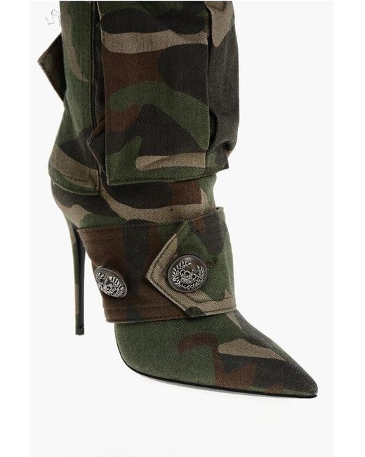 Dolce & Gabbana Green Camouflage Denim Boots With Pockets 11cm