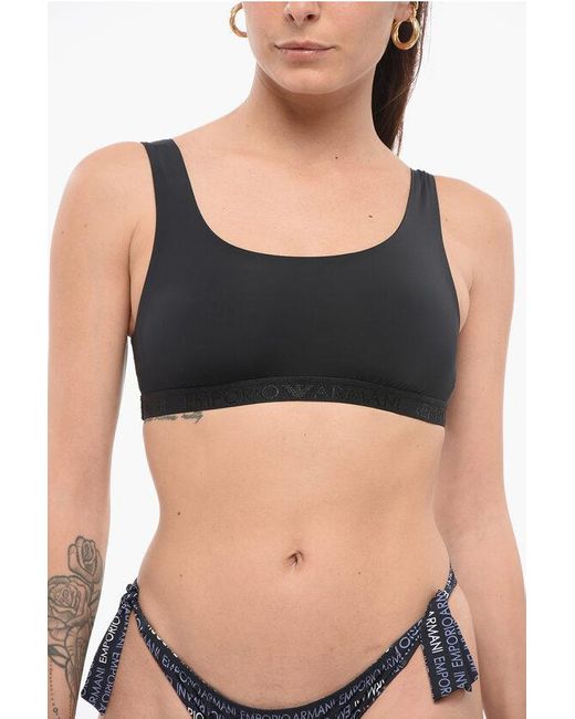 Armani Black Emporio Lycra Bra With Monogram Detail