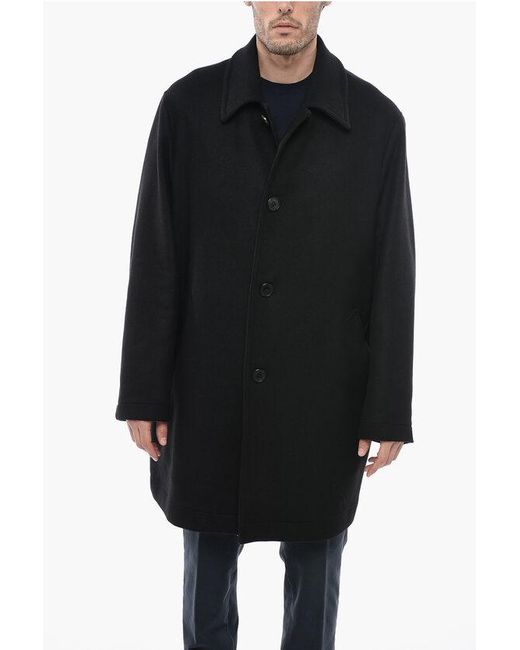 Palm Angels Black Wool Blend Coat With Back Printed Logo for men