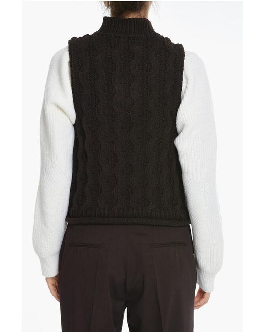 Samsøe & Samsøe Black Cable Knit Sleeveless Huske V-Neck Sweater Sleeveless