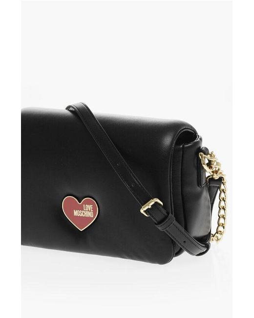 Moschino Black Love Faux Leather Crossbody Bag With Golden Chain