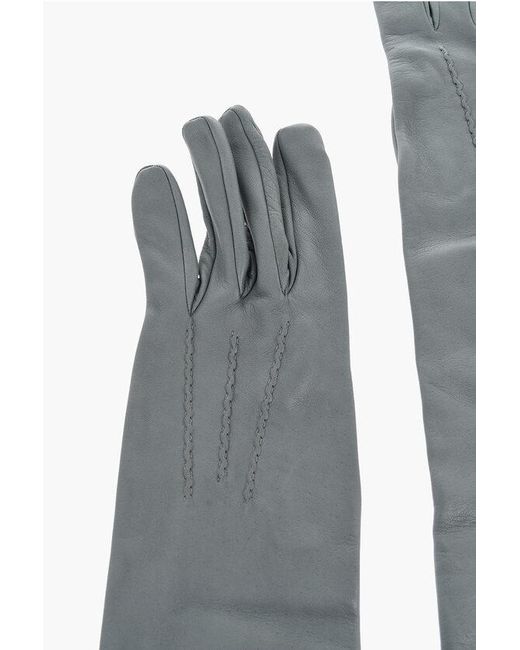 DSquared² Gray Leather Warm Gloves With Logo Tag