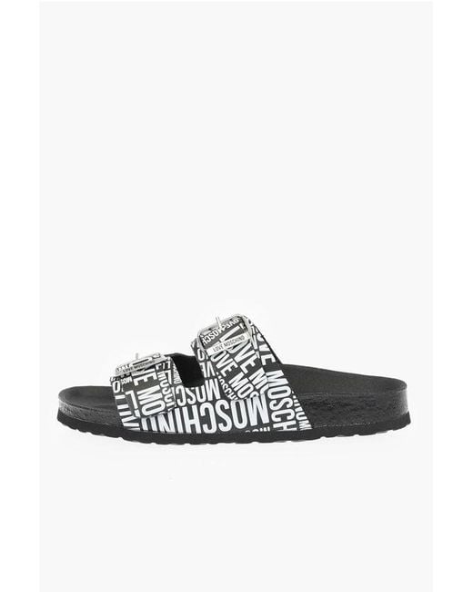 Moschino Multicolor Love Slides Birki130 With Logo Buckles