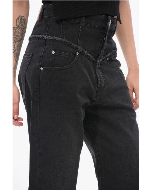 Isabel Marant Black Slim Fit Noemie Denims With Raw-Cut Details 23Cm