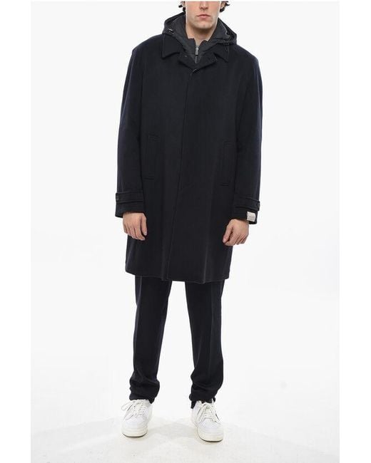 Corneliani Black Virgin Wool Coat With Removable Lining for men