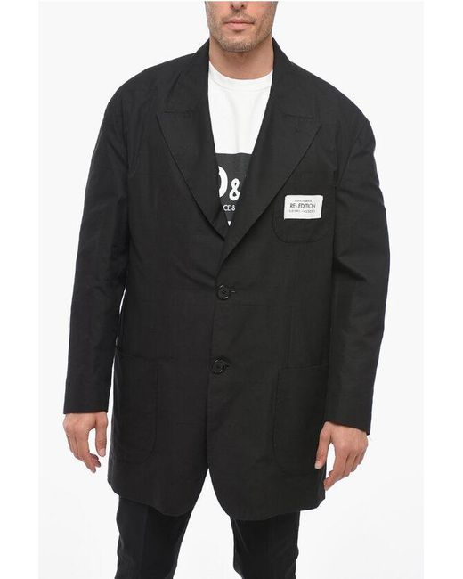 Dolce & Gabbana Black Re-Edition Silk Blend Slim Fit Blazer With Peak Lapel for men