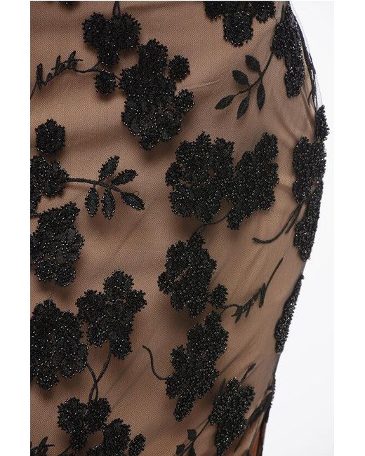 ROTATE BIRGER CHRISTENSEN Black Layered One-Sleeved Long Dress With Beads Details