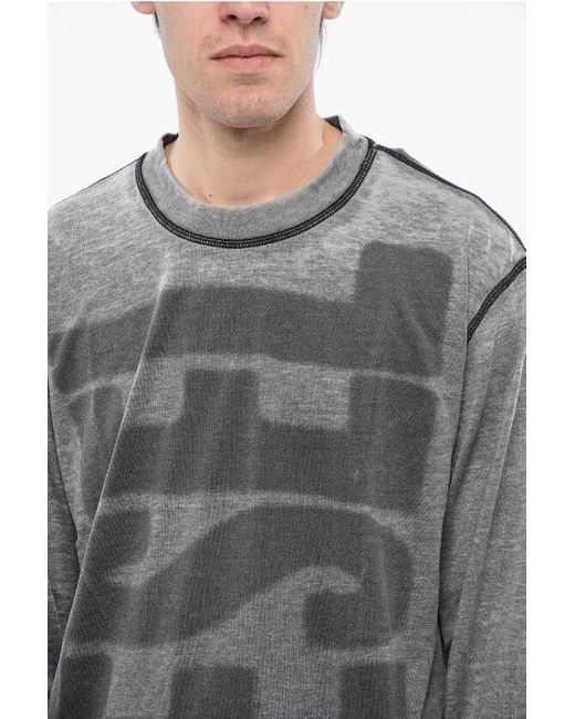DIESEL Gray Tag Burn-Out Wash Long Sleeved T-Crane-Ls-L1 Crew-Neck T for men