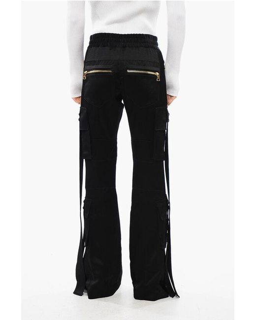 Balmain Black Satin Cargo Pants