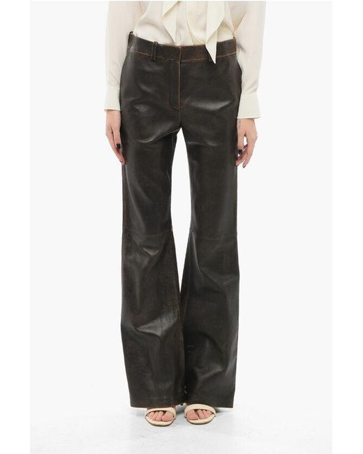 Loewe Black Leather Flared Pants