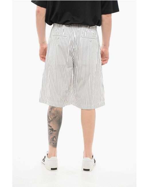 Dolce & Gabbana Gray Pinstriped Cotton Shorts With Sequined Embroideries for men