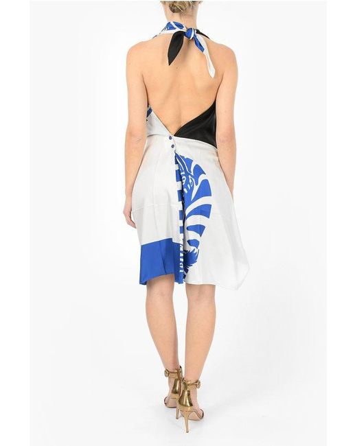 Bottega Veneta Blue Draped Zebra Halterneck Dress