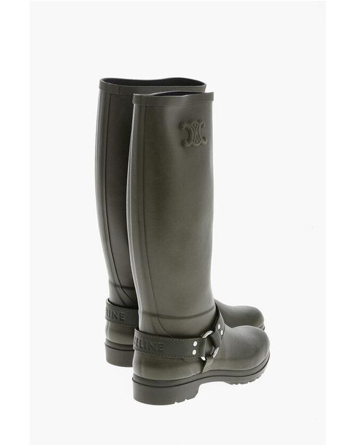 Céline Green Rubber Rain Boots With Biker Detail