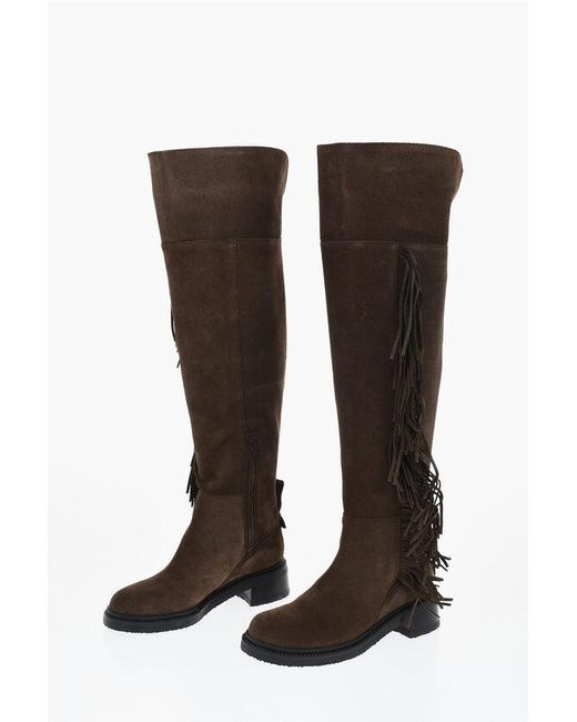 See By Chloé Black Fringed Suede Thigh-High Boots