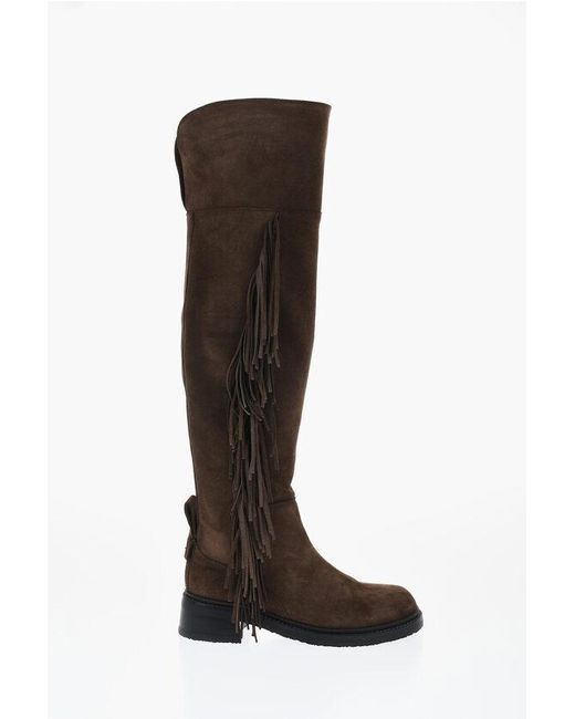 See By Chloé Black Fringed Suede Thigh-High Boots