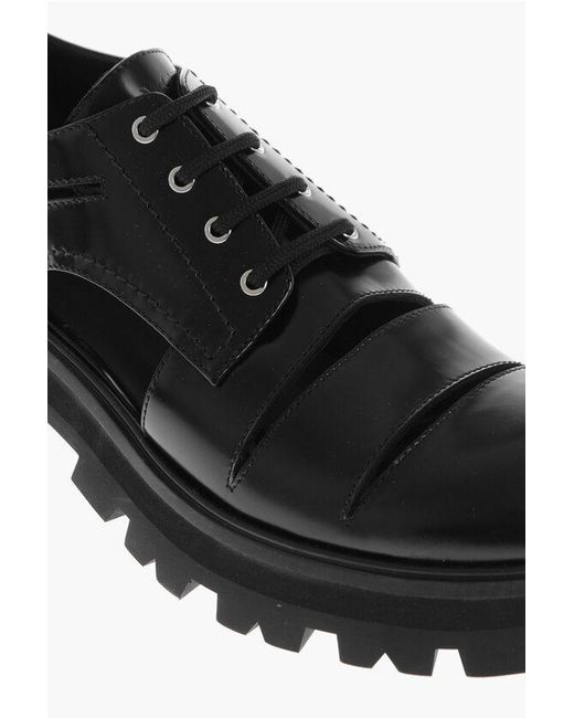 Alexander McQueen Black Leather Derby Shoes With Cut-Outs