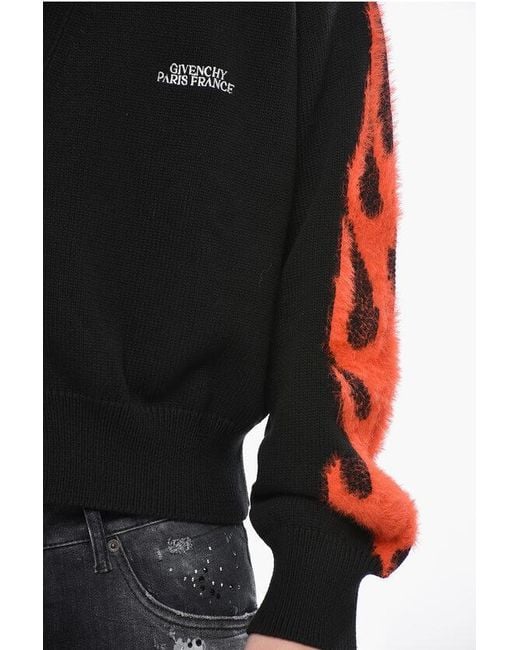Givenchy Black Cotton-Blend Cardigan Flames With Jacquard Sleeves for men