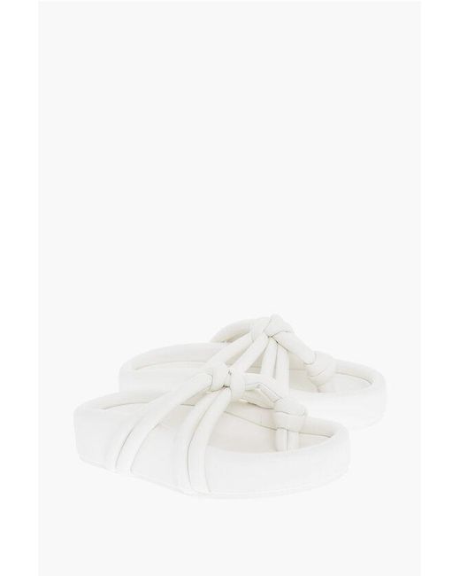 Maison Margiela White Mm6 Faux Leather Thong Sandals With Knotted Design