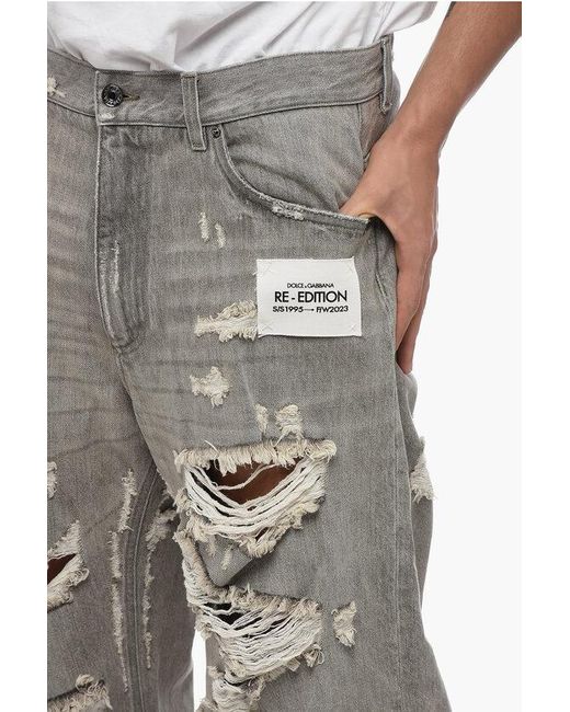 Dolce & Gabbana Gray Re-Edition Distressed Straight Fit Jeans for men