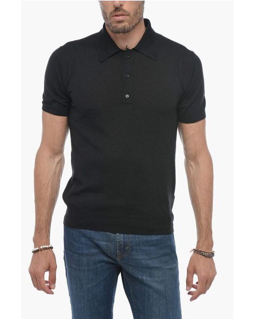 Valentino Black Cashmere Blend Shirt Sleeved Polo for men