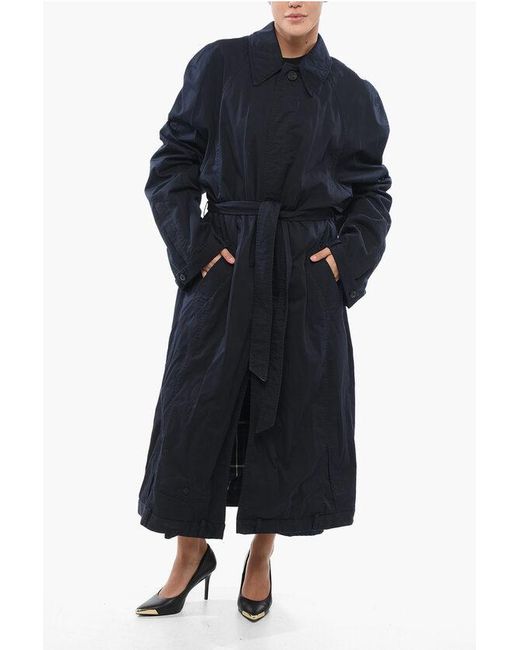 Balenciaga Black Lined Cotton Trench Coat With Hidden Buttoning
