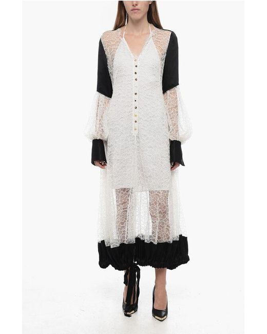 Loewe White Lace Shirt Dress With Balloon Sleeves