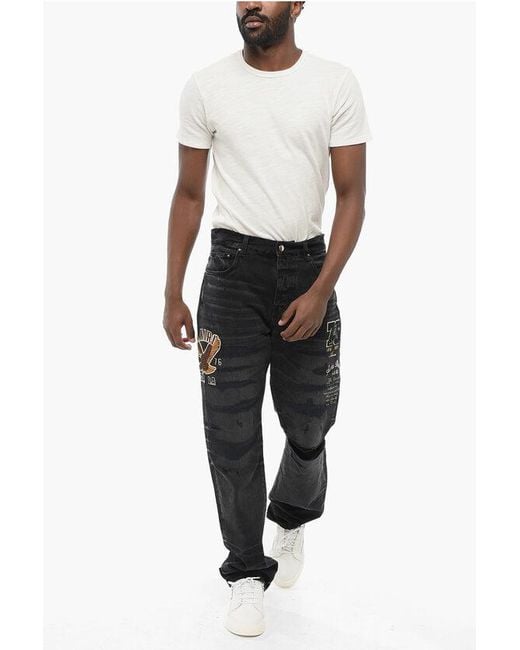 Amiri Black Embroidered Varsity Eagle Regular Fit Denims 22Cm for men